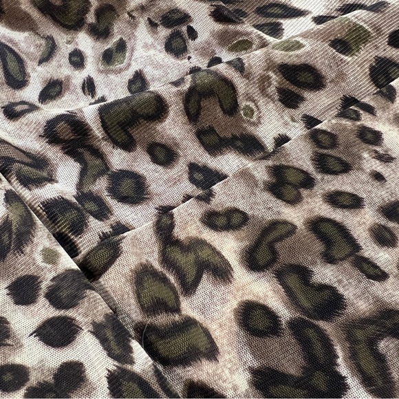 Red Coral Leopard Print Cowl Neck Mesh Women’s Longsleeve Top Sheer Y2K Size XL - Picture 4 of 12